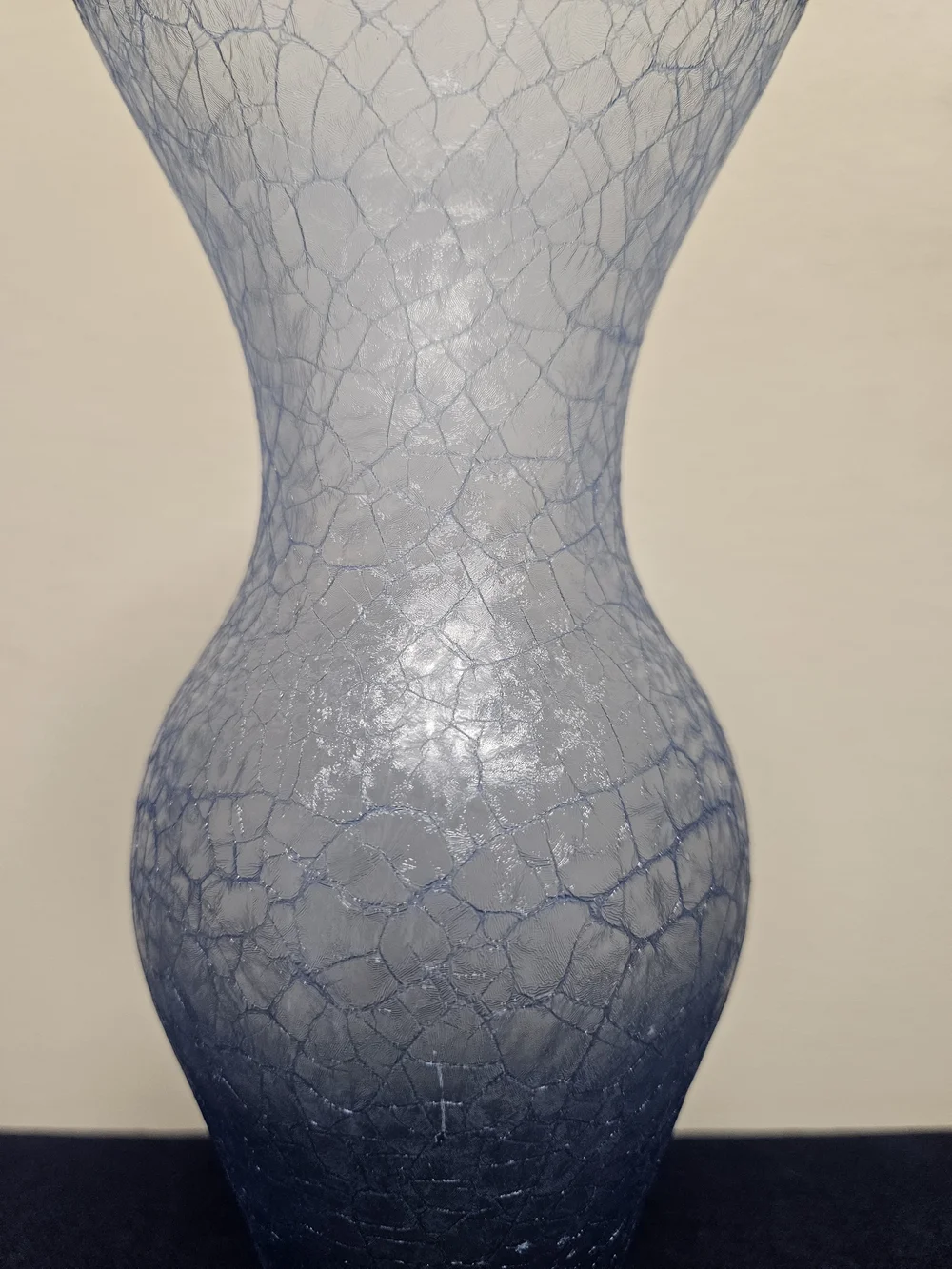 Pale Blue Crackle Glass Vase Flared Neck Curvy Silhouette 9 Inch Tall Decorative
